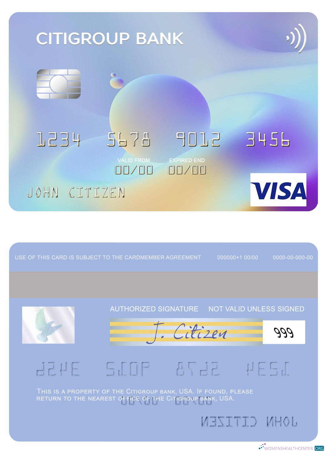 Download USA Citigroup Bank visa card Photoshop template
